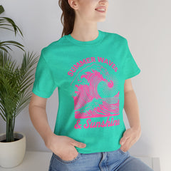 Summer Waves & Sunshine Tee — Retro Pink Surf Graphic T-Shirt