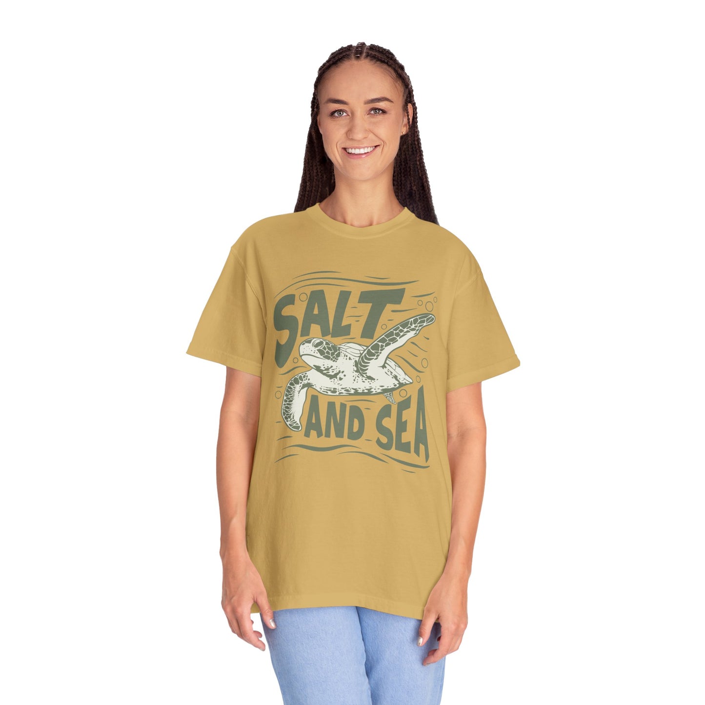 Sea Turtle, Salt And Sea -  Graphic Unisex Garment-Dyed T-shirt