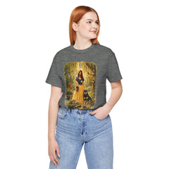 Fairy Tale Forest Tee — Woman with Dog Vintage Fantasy Graphic Shirt
