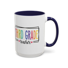 THIRD GRADE TEACHER, Accent Coffee Mug, hearts graphics,present for teacher, educator gift, gift for him, gift for her, teacher appreciation