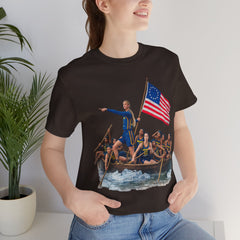 Historical Fever Patriot T‑Shirt — Revolutionary Flag Rowboat Design