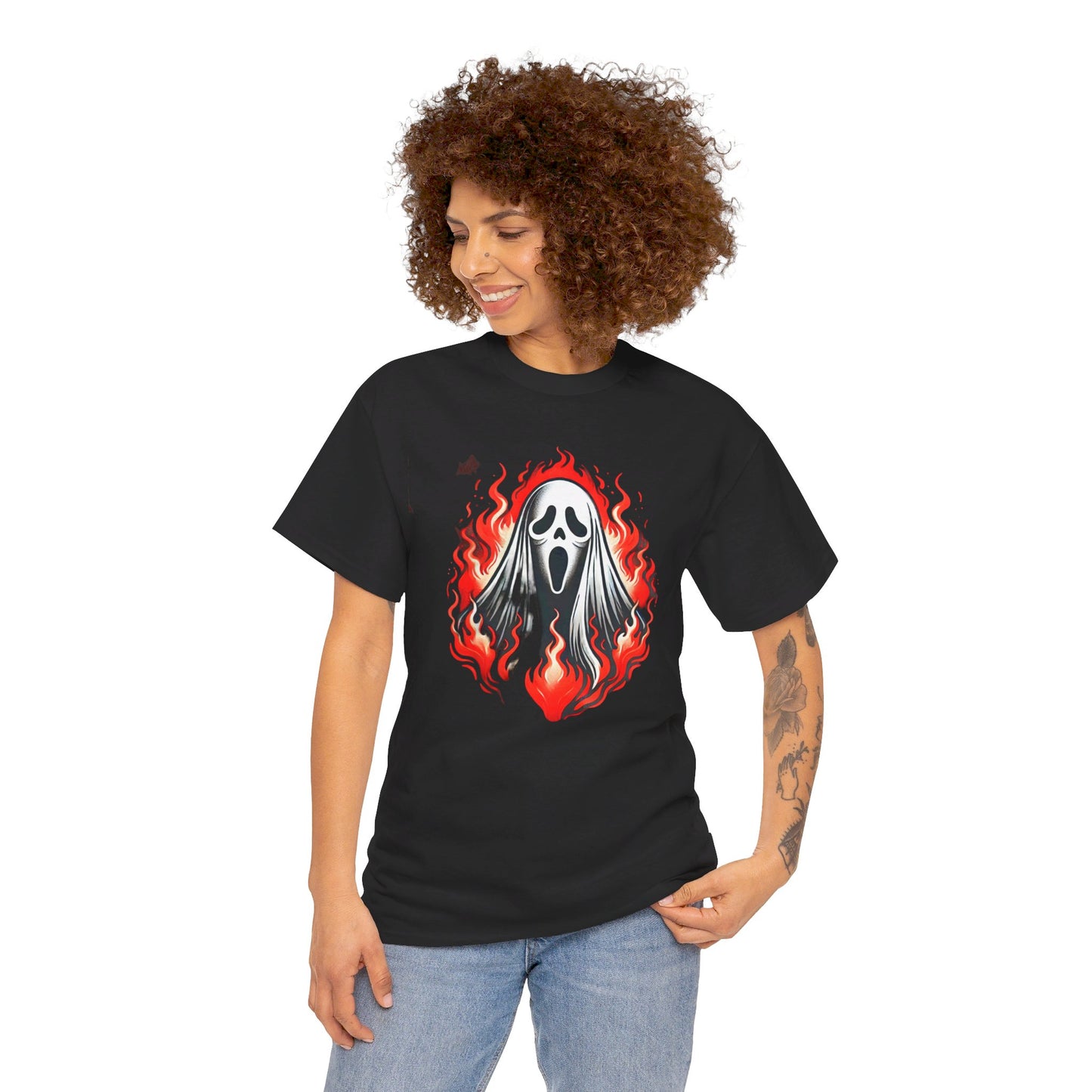 Fiery Fire Ghost - Graphic Unisex Heavy Cotton Tee