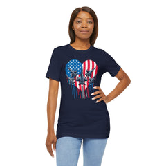 Red White and Blue Heart with Jets Graphic, Unisex Jersey Short Sleeve Tee