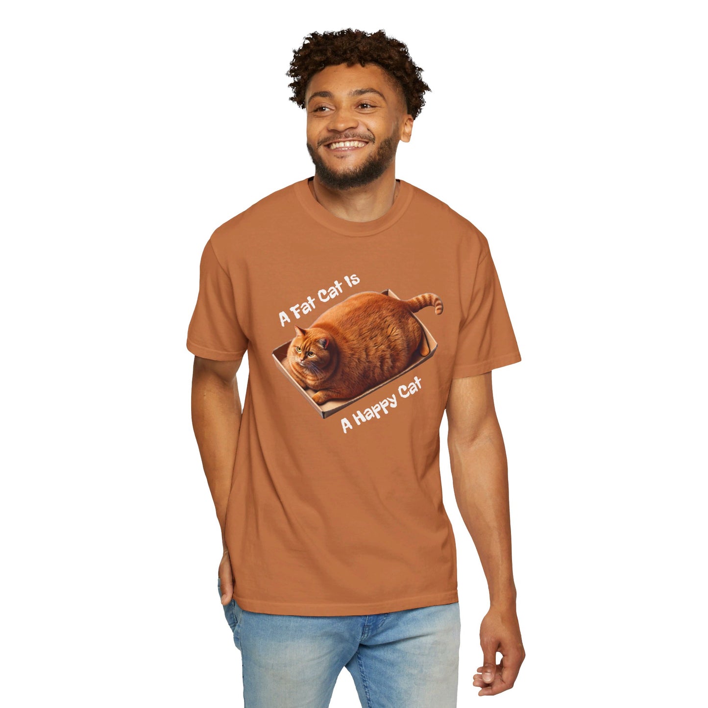 A Fat Cat Is A Happy Cat - Graphic Unisex Garment-Dyed T-shirt