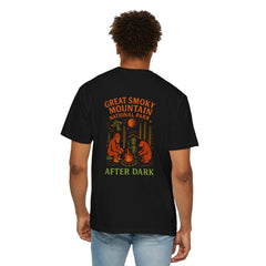 After Dark Collection Great Smoky Mountains Adventure T-Shirt, Campfire with Cherokee Slant Eyed Giant, Alien and Brown Bear