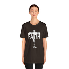 Faith Cross Prosthetic Leg T‑Shirt — Amputee Inspirational Christian Tee