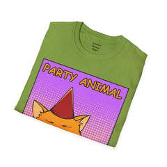 PARTY ANIMAL Birthday Hat Wearing  Pop Art Cat Unisex Softstyle T Shirt