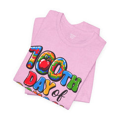 HAPPY 100 DAYS of SCHOOL - Unisex Short Sleeve Tee | Elementary School Holiday, Teacher Apparel, Kids Motivation, Days Checked Off, 100 Days