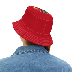 Unisex Bucket Hat - Russell Sage College Mascot Characters Purple Cow, Red Devil, Golden Horseshoe, Blue Angel