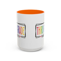THIRD GRADE TEACHER, Accent Coffee Mug, hearts graphics,present for teacher, educator gift, gift for him, gift for her, teacher appreciation