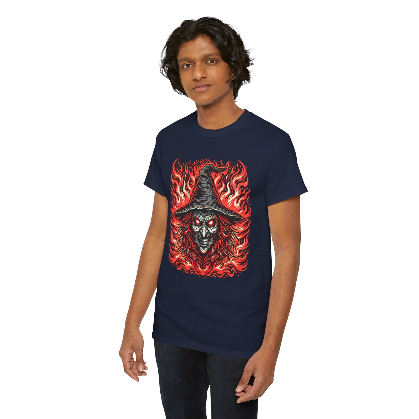 Flaming Fire Witch - Graphic Unisex Heavy Cotton Tee