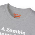 A Zombie Chewed It Off - Unisex Ultra Cotton Tee | Amputee, Leg Amputee, Limb Awareness. Amputee Zombie Fan, Amputee Sunset, Amputee Fun