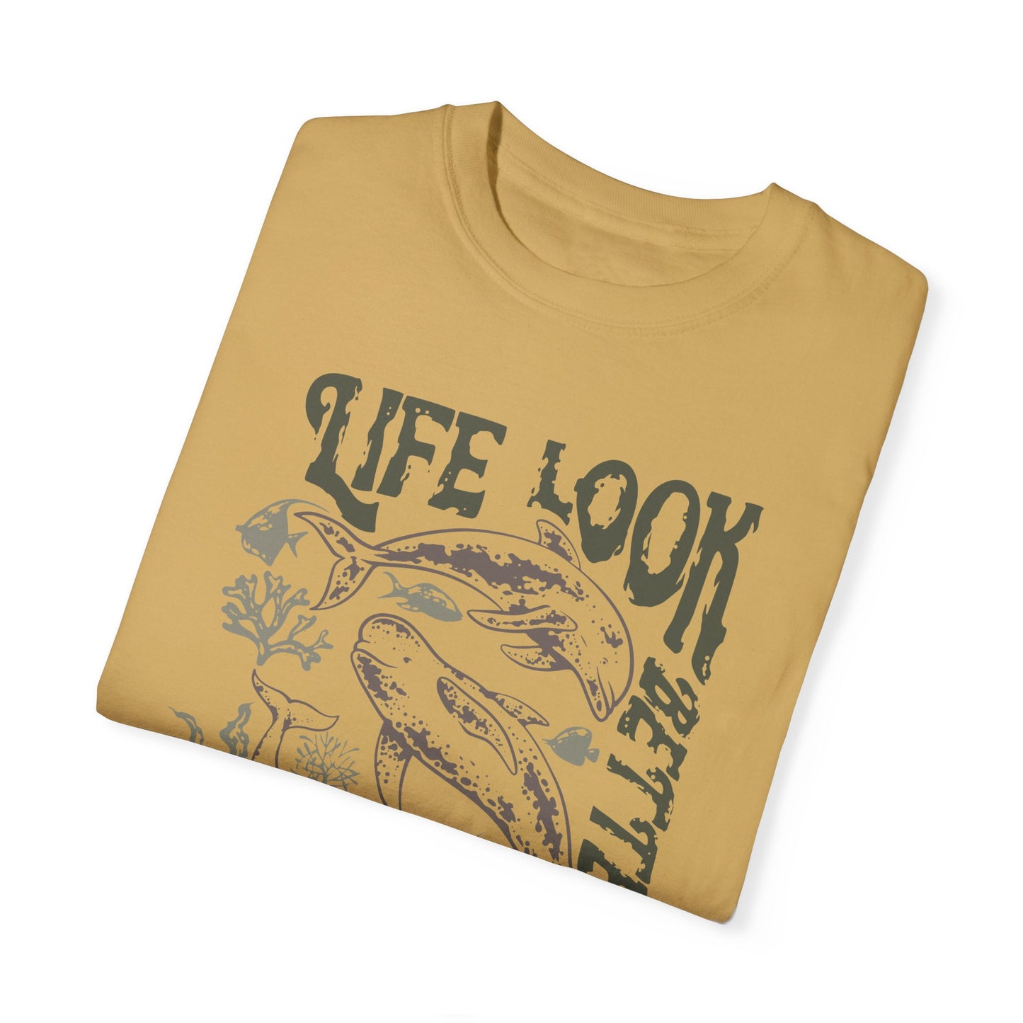 Whales, Life Look Better Under Water -  Graphic Unisex Garment-Dyed T-shirt