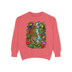 Tropical Jungle Waterfall With Leopard and Parrot Sweatshirt
