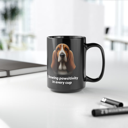 Basset Hound Black Mug (11oz, 15oz), Brewing Pawsitivity In Every Cup