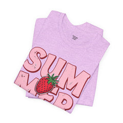 Summer Strawberry T-Shirt — Cute Pink Graphic Tee with Strawberry "SUMMER" Design
