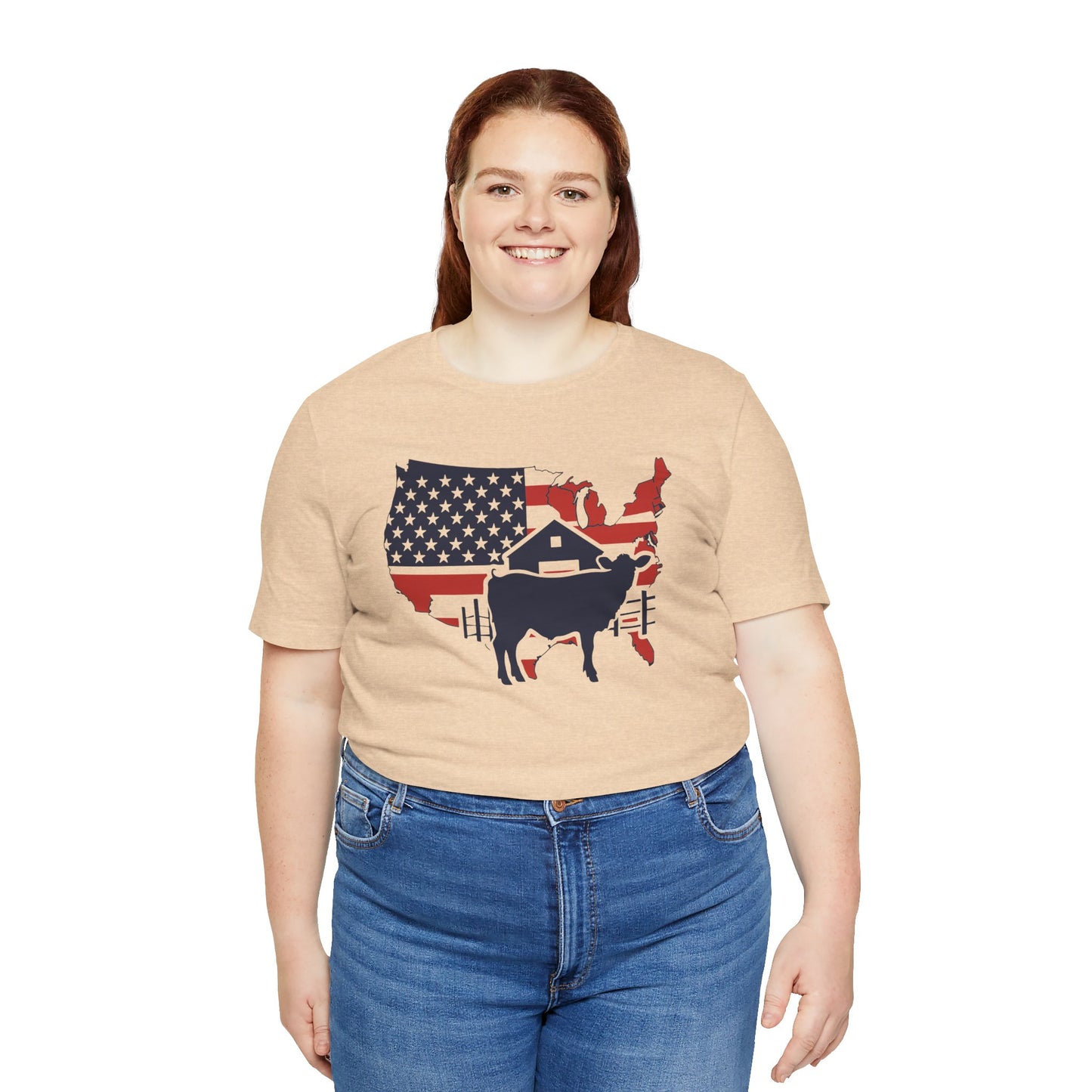 Red White and Blue Farmer Graphic, Unisex Jersey Short Sleeve Tee