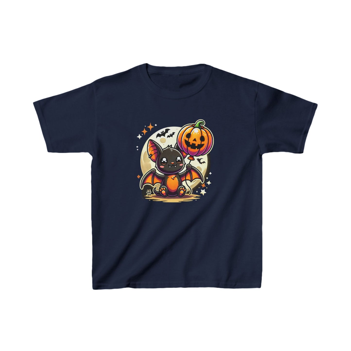 Cute Bat With a Pumpkin Balloon - Kids Heavy Cotton™ Tee