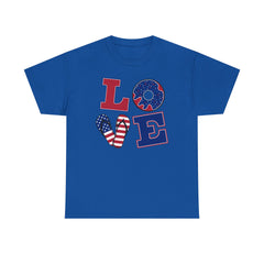 LOVE red white and blue graphics Unisex Heavy Cotton Tee / see our matching T Shirt , coffe mugs and tote bags