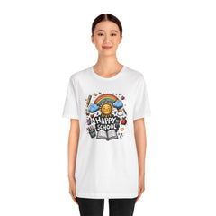 HAPPY 100 DAYS of SCHOOL - Unisex Short Sleeve Tee | Elementary School Holiday, Teacher Apparel, Kids Motivation, Days Checked Off, 100 Days