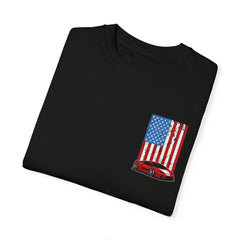 Patriotic Car Graphic Unisex T-Shirt - Vintage American Flag Design
