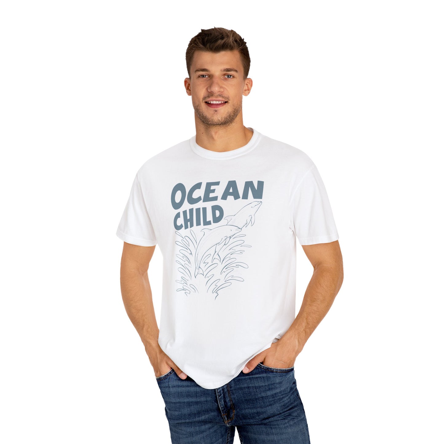 Dolphins, Ocean Child -  Graphic Unisex Garment-Dyed T-shirt