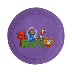 Unisex Bucket Hat - Russell Sage College Mascot Characters Purple Cow, Red Devil, Golden Horseshoe, Blue Angel