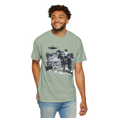 UFO Meets Cowboy Vintage Graphic T-Shirt — Retro Western Alien Tee