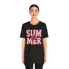 Summer Strawberry T-Shirt — Cute Pink Graphic Tee with Strawberry "SUMMER" Design