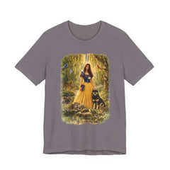 Fairy Tale Forest Tee — Woman with Dog Vintage Fantasy Graphic Shirt