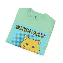 Booze Holic Cat with Bottle Unisex Softstyle T-Shirt  Pop Art Feline