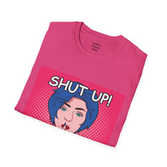 SHUT UP Pop Art Woman striking a Librarian pose Unisex Softstyle T Shirt
