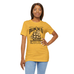 Spilling The Tea Since 1773, Sailing Ship Graphic, Unisex Jersey Short Sleeve Tee