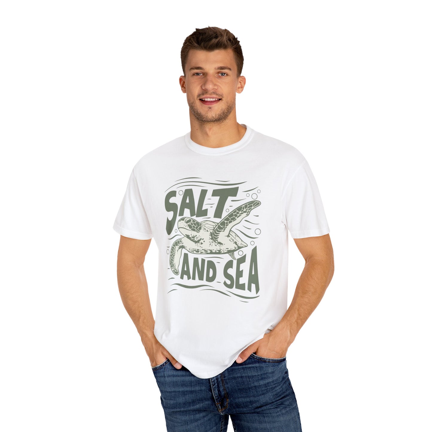 Sea Turtle, Salt And Sea -  Graphic Unisex Garment-Dyed T-shirt