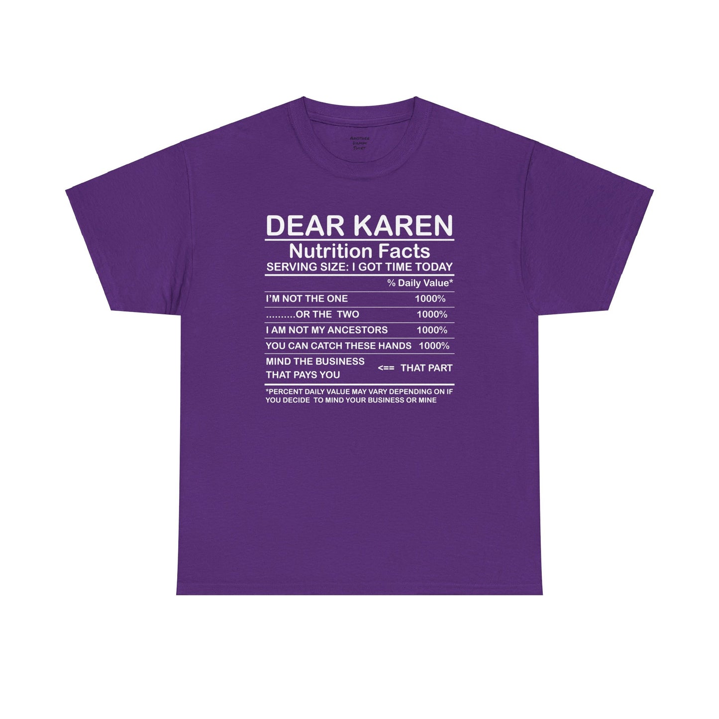 Karen Nutritional Facts Unisex Heavy Cotton Tee