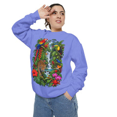 Tropical Jungle Waterfall With Leopard and Parrot Sweatshirt