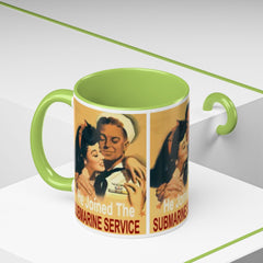 Mug - Vintage He Joined The Submarine Service Unique Tri Panel Image Accent Coffee Mug (11, 15oz)
