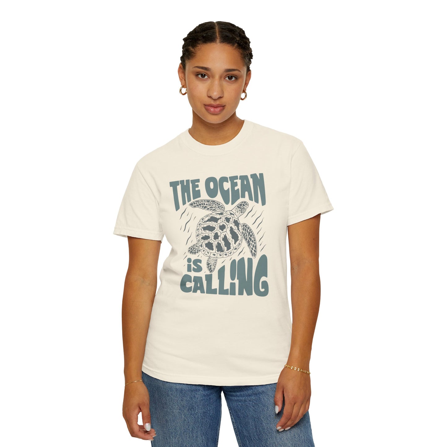 Sea Turtle, The Ocean Is Calling -  Graphic Unisex Garment-Dyed T-shirt