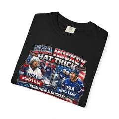 Hockey Hat Trick T-Shirt — USA Men's, Women's & Paralympic Gold Tribute 2026