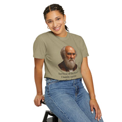 Darwin Coffee Funny T-Shirt — "Survival of the Fittest? I Barely Survive Coffee Shortages."