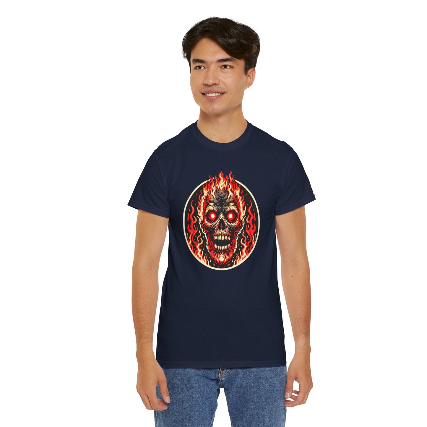 Flaming Fire Skull - Graphic Unisex Heavy Cotton Tee