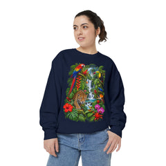 Tropical Jungle Waterfall With Leopard and Parrot Sweatshirt