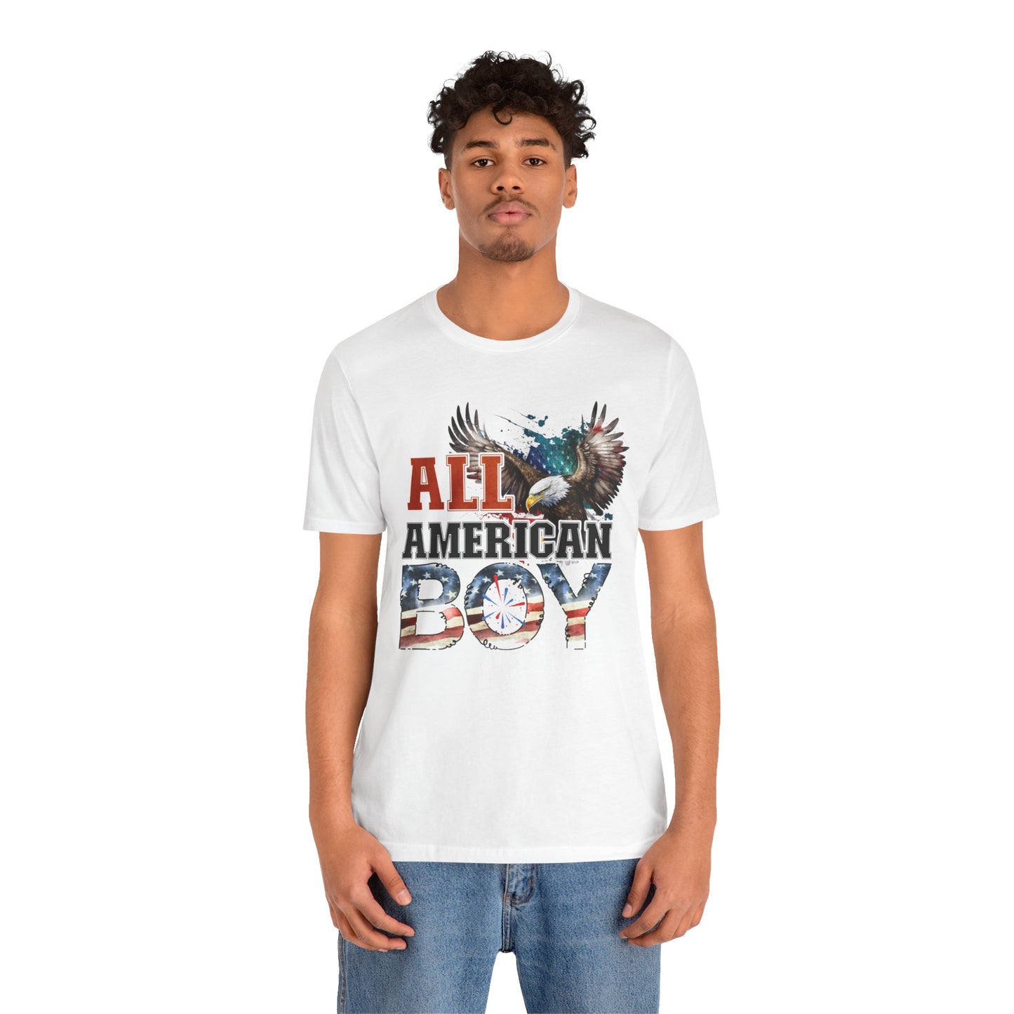 All American Boy With Eagle Graphic, Unisex Jersey Short Sleeve Tee