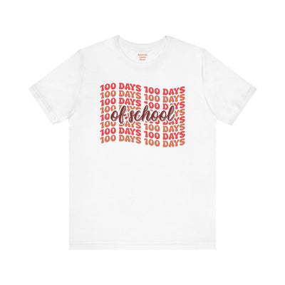 100 Days of School - Unisex Short Sleeve Tee | Elementary School Holiday, Teacher Apparel, Kids Motivation, Days Checked Off