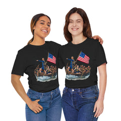 Historical Fever Patriot T‑Shirt — Revolutionary Flag Rowboat Design
