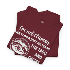 Clumsy Funny Sloth Graphic Tee | Unisex Heavy Cotton Tee | Great Gift for Animal Lovers, Birthdays, Casual Wear, Humorous Gifts, Everyday Style