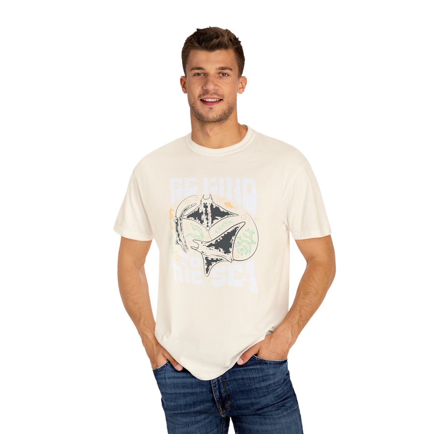 Sting Rays, Be Kind To The Sea -  Graphic Unisex Garment-Dyed T-shirt