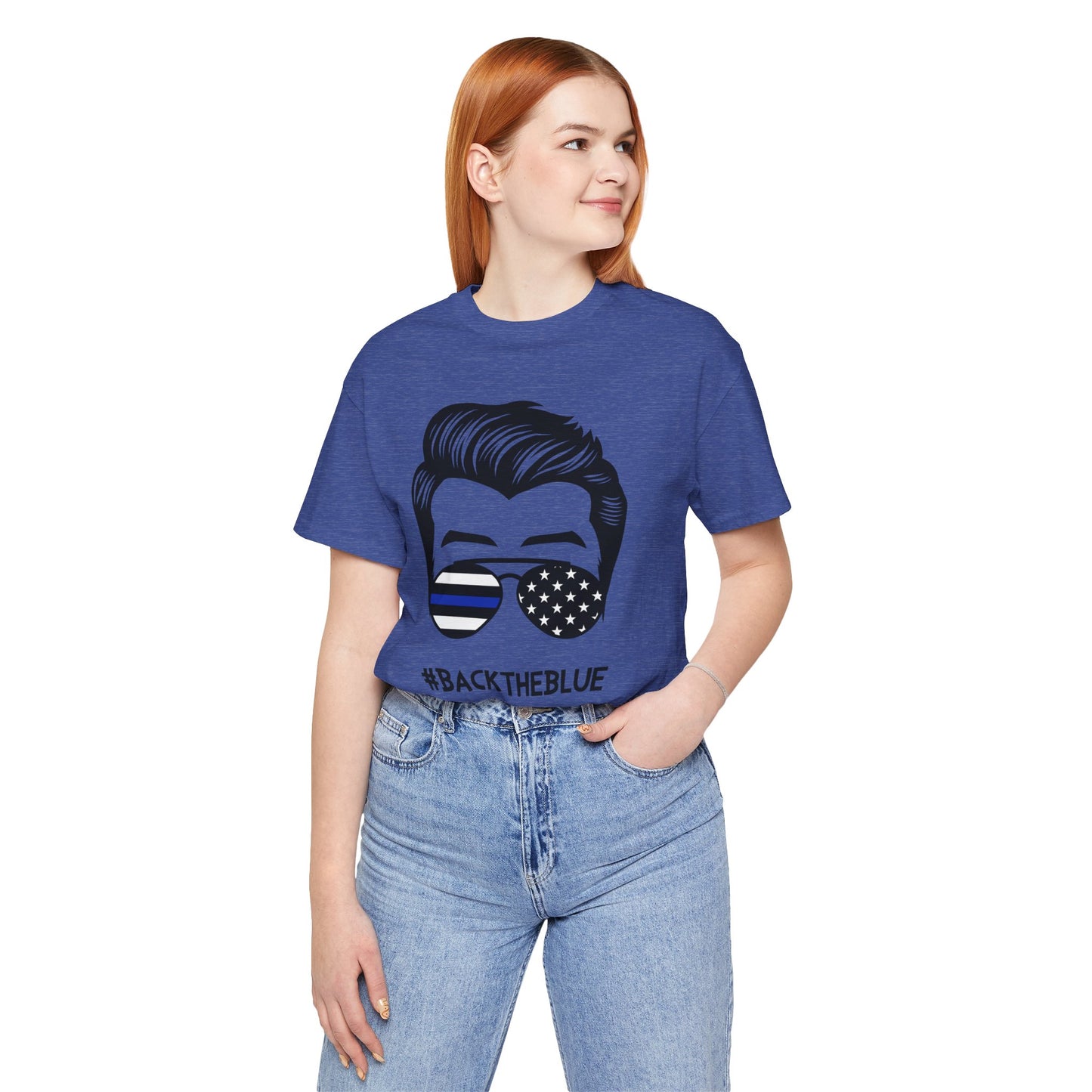 BACK THE BLUE Dad with Glasses, Graphic Unisex Short Sleeve Tee