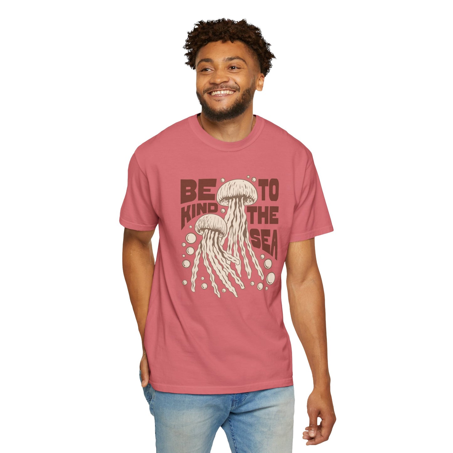 Jelly Fish, Be Kind To The Sea -  Graphic Unisex Garment-Dyed T-shirt