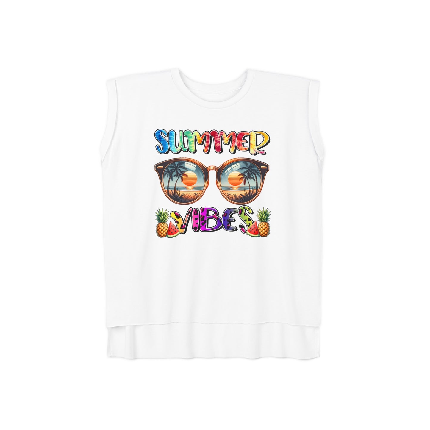 Summer Vibes graphic tee, womens graphic tee, flowy muscle tee, rolled cuffs shirt, women's shirt, summer t-shirt, camping shirt, outdoor apparel, adventure clothing, nature lover gift, gift for camper, hiking t-shirt, wanderlust apparel.